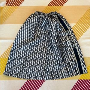 Christian Dior Blue and Ecru Technical Taffeta Jacquard Skirt